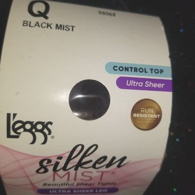 L'EGGS PAIR SILKEN MIST CONTROL TOP TIGHTS-ULTRA SHEER LEG/TOE-Q-BLACK MIST